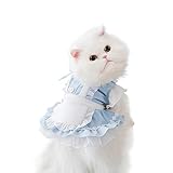 Petalum Robe de Mariée Elégant pour Chat Chiot Robe Eté Princesse en Dentelle Fleurie Mignonne Luxueuse Costume de Maid à Volant Déguisement Soubrette Lolita Gothique pour Chatton Ragdoll
