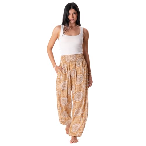 Image of Lotus and Luna Women's Harem Pants Thai Pants for Beach & Lounge High Waisted Flowy Boho Pants Genie Pants Yoga Pants