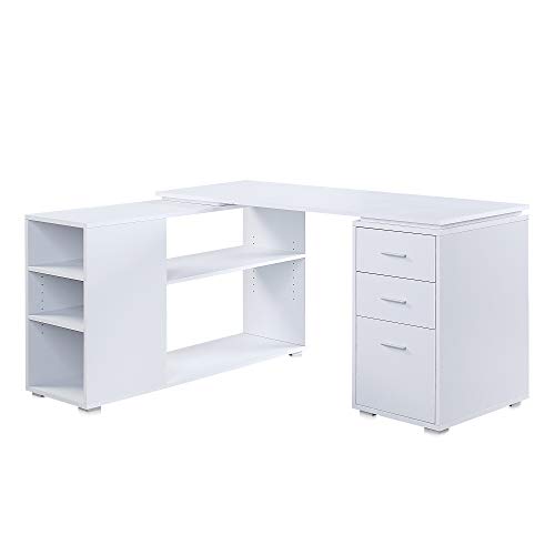BELLEZE L-Shaped Computer Desk 60” with Shelves & Drawers