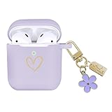AIIEKZ Compatible with AirPods Case Cover, Soft Silicone Case with Gold Heart Pattern for AirPods 2&1 Generation Case with Pendant Keychain for Girls Women (Purple)