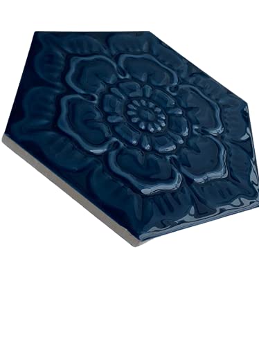 6" Firenze Blue Hexagon Porcelain Decorative Insert Wall Tile Embossed Textured 3 Dimensional Architectural (1) #TOP3