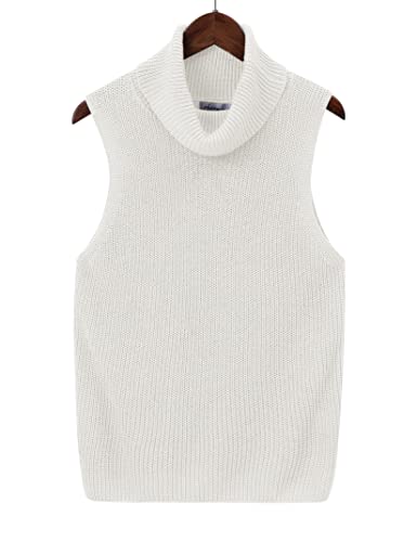 Image of Womens Sleeveless Sweater Vest Turtleneck Ribbed Knit Tank Tops Basic Slim Fit Top