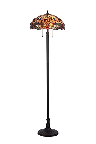 Chloe Lighting CH33471AD18-FL2 Tiffany Empress, Tiffany-style Dragonfly 2 Light Floor Lamp 18-Inch Shade, Multi-colored