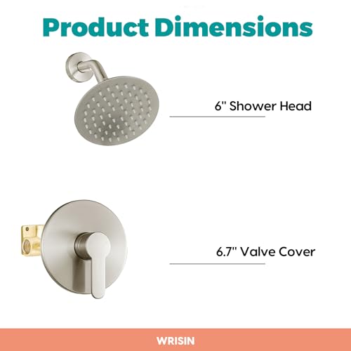 Juego de grifo para ducha en níquel cepillado, kit de válvula para ducha con cabezal de ducha de 6 pulgadas miniatura 4