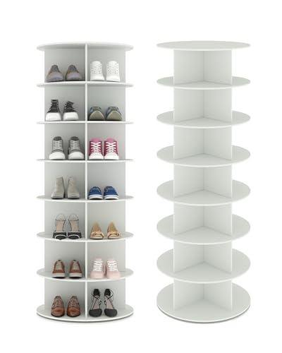Amveya Zapatero Entrada Recibidor Estrecho Giratorio, Zapatero Estrecho y Alto Blanco, Shoe Rack, Zapateros Recibidores Entrada, Shoe Cabinet de 7 Pisos con 28 Espacios Abiertos