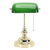 Hyuduo Bankers-Schreibtischlampe aus Grünem Glas, mit Zugkettenschalter, Mundgeblasener Glasschirm, Antike Vintage-Tischlampe, 14,96 X 10,24 X 7,09 Zoll, E26-E27-Sockel, für Zuhause, (EU-Stecker 220V)