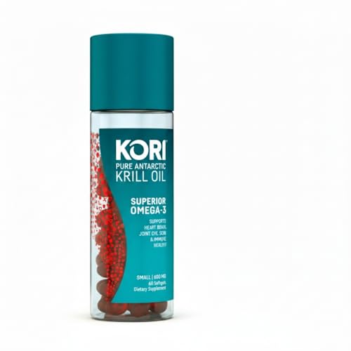 Kori Krill Oil Omega 3 Superior Absorption Oil Supplement, EPA & DHA, 600 mg, 60 Softgels