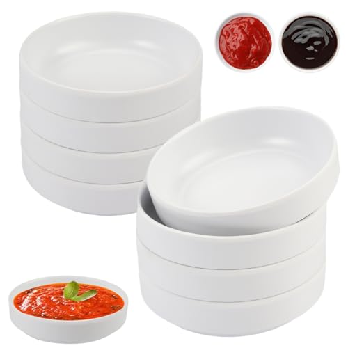 8 Stück Dipschalen Set, 8,7 x 2,5 cm Rund Sojasauce Schälchen, Dip Schälchen Set weiß, Runde Gewürzschale, Melamin Mini Stapelbar Gewürzschalen, für Sushi, Sojasauce, Ketchup, Gewürze, Snack, BBQ