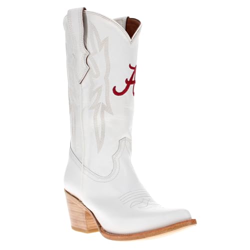 Vaccari Womens Leighton Genuine Leather Alabama Embroidery Pointed Toe Cowgirl Boots - White - 8.5
