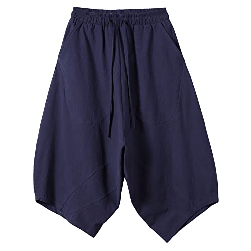 DOSLAVIDA Men's Cotton Linen Capri Pants Casual Elastic Waist Baggy Harem Pants Lightweight Loose Fit Yoga Beach Shorts