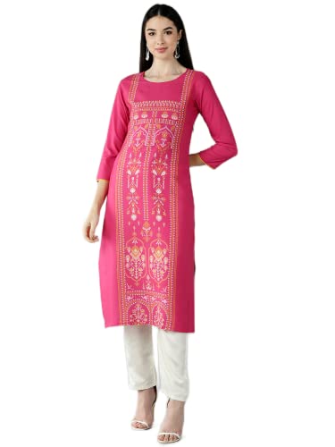 Image of Vaamsi Women's Crepe Straight Kurta (VPK1779E M Pink)