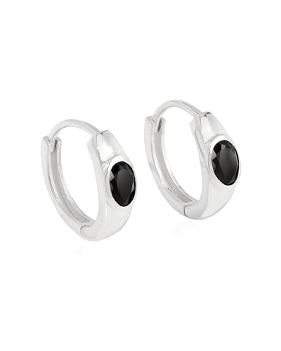 YoTreasure 925 Sterling Silver Black Onyx Hoop Earrings – Birthstone Jewelry for Women
