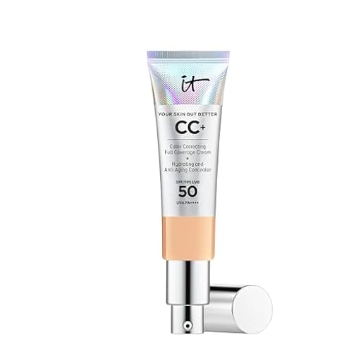 IT Cosmetics, Base de Maquillaje, Tratamiento Antiedad e Hidratante con SPF50+, Cobertura Total, Acabado Natural, 12 Tonos Disponibles, Neutral Medium, YSBB CC+, 32ml | Ya disponible en tu tienda friki favorita! En mundofriki.es!