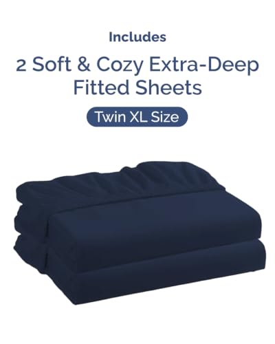 Image of CGK Linens 2 Pack Extra Deep Twin XL Fitted Sheets - Navy Blue