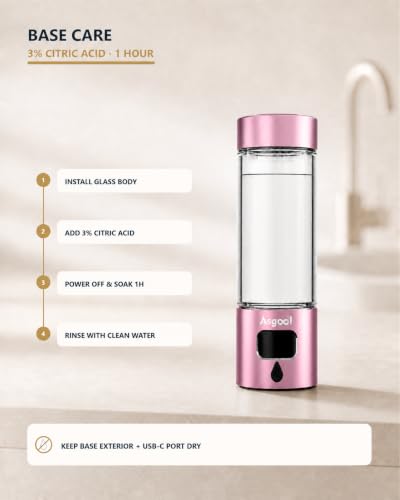 Image of Hydrogen Water Bottle Generator, 5000 PPB Hydrogen Rich Water with LED Timer, Rechargeable, Glass Bottle with Aluminum Alloy Shell, 1300mAh Battery for Home Office Travel (Pink)