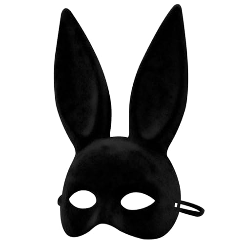 Black Velvet Bunny Mask - 14x7 Inches Elegant Half Face Mask for Festival Masquerade Ball Costume Party Women & Men