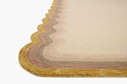 Image of Modern Irregular Shape Pattern Wool Carpet with Loop Texture Yarn Anti Shedding Carpet Size 6x9 Feet B3 Gold Multi Color