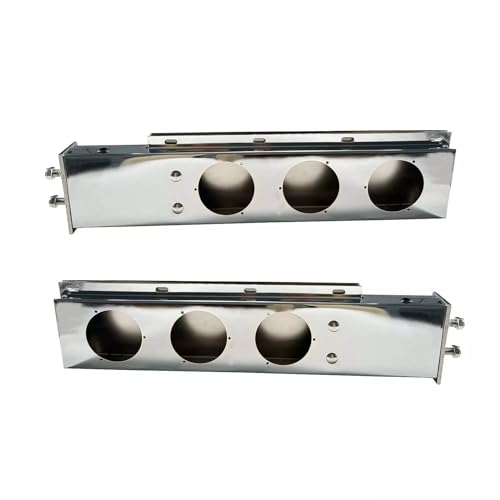 Image of Pair Chrome Straight Mud Flap Hanger with Light Cutouts Spring Loaded, 30 inch Rear Bar Tail Light Box, 4 inch Light Cutouts, 2-1 /2'' Bolt Spacing for Semi Trucks