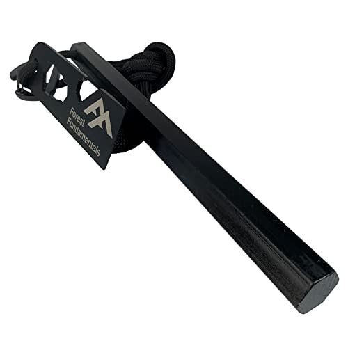 Forest Fundamentals™ Hive Fire Starter™ & Stealth Striker | Hexagonal Ferro Rod Fire Steel & Striker | 3 & 6 Lengths | Lanyard Hole & 550lb 'Survival Cord' Lanyard | 1/2” thick = 20,000+ Strikes