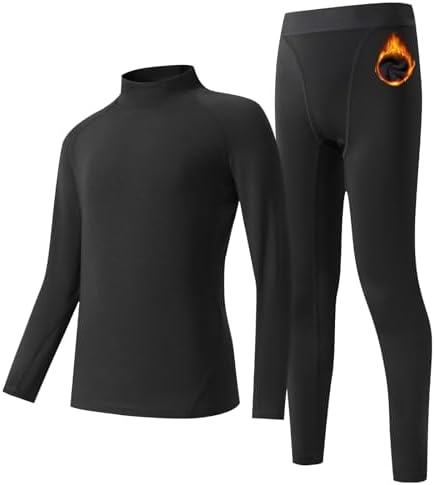（02:30時点） [Sillictor] スポーツインナー 上下セット キッズ 裏起毛 ハイネック コンプレッションウェア スポーツ アンダーシャツ + タイツ [防寒保温・通気速乾] ジュニア 野球 サッカー スキー トレーニング インナーウェア yc3831+1022blk-blk-120