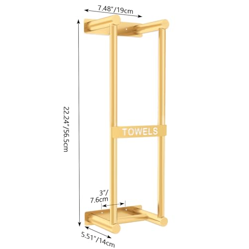 Towel Racks for Bathroom, STWWO Bathroom Towel Storage Wall Mounted, Stainless Steel, 22inch, Gold