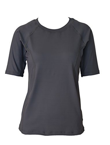 Private Island Women UPF 50+ Short Sleeve Top Swimsuit T-Shirt Rash Guard Workout (XXXL, Grey)