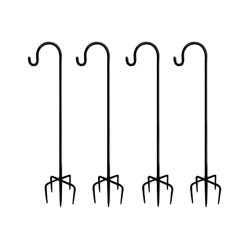VGE Lot de 4 crochets de berger réglables en hauteur - Résistants à la rouille 96CM Crochets de jardin avec base à 5 griffes pour panier à fleurs, mangeoire à oiseaux, décoration de mariage - Noir Cover