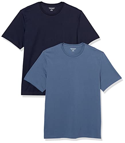 Amazon Essentials Herren T-Shirt Regular Fit Kurzarm Rundhalsausschnitt 2er Pack Dunkelblau/Marineblau, Large