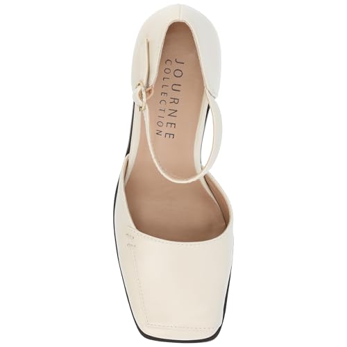 Journee Collection Womens Buckle Strap Open Square Toe Chunky Stacked Block Heel Evangeline Comfort Foam Pumps4