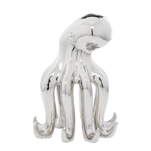 Image of Deco 79 Porcelain Ceramic Octopus Decorative Sculpture Tall Home Decor Statue with Long Tentacles, Accent Figurine 11 inch x 12 inch x 17 inch, Silver