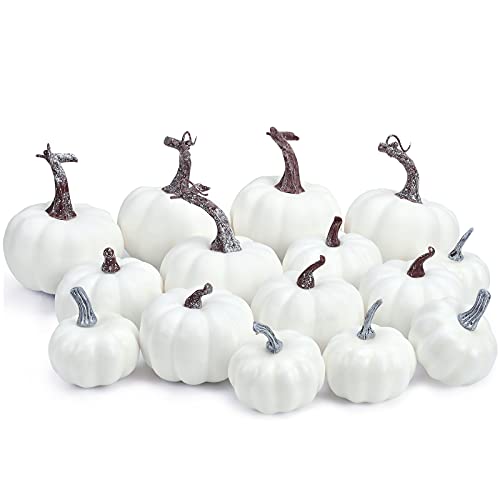 TGOOD Fall Decor Fall Decorations for Home 15 Pcs Artificial Pumpkins Assorted Sizes Rustic Harvest Pumpkins Foam Pumpkin for Autumn Halloween Thanksgiving Party Home Decor