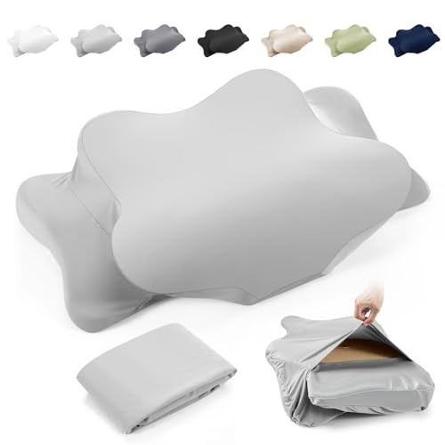 Hahafelt Cooling Cervical Pillowcase Cover with Envelope Closure (Only Pillow Case) Ergonomic Neck Pillowcase Smooth Soft Cool Pillow Cover for Side Back Stomach Sleepers(Gray Queen Size)