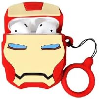 fit Iron Man for AirPods 1/2 Case Cover with Carabiner Silicone Protective Case