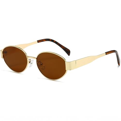 AIEYEZO Polarized Sunglasses for Women Men Retro Oval Sun Glasses Fashion Oval Metal Frames UV400 Protection Lens (Gold/Brown)