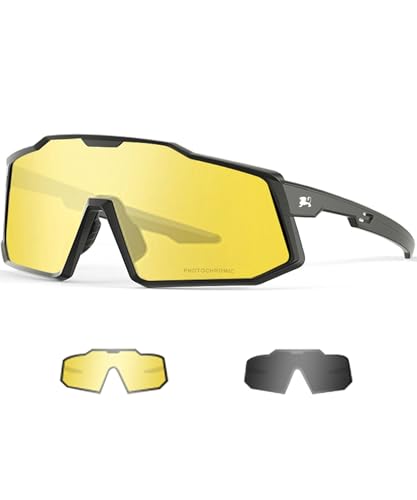 LECAGE Photochromic Cycling Glasses Night Vision Bike Sunglasses with Myopic Frames for Men Women Bicycle Riding (LQ1110-C09.)