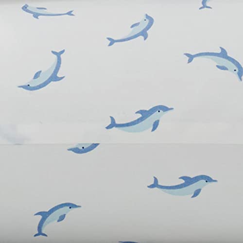 Image of Poppy & Fritz - Full Size Sheet Set, 100% Long-Staple Percale Cotton Bedding, Crisp & Cool, Deep Pockets, Bed Sheets with Matching Fitted Sheet & Pillowcase (Dolphins Blue)