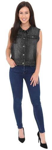 Juicy Trendz Women’s Cropped Denim Vest – Sleeveless Distressed Jean Jacket with Flap Pockets, Button Waistcoat for Summer2