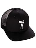 Daxton Team Numbers Structured Trucker Mesh Hat Mid Profile Cap, Black Black, Number 7