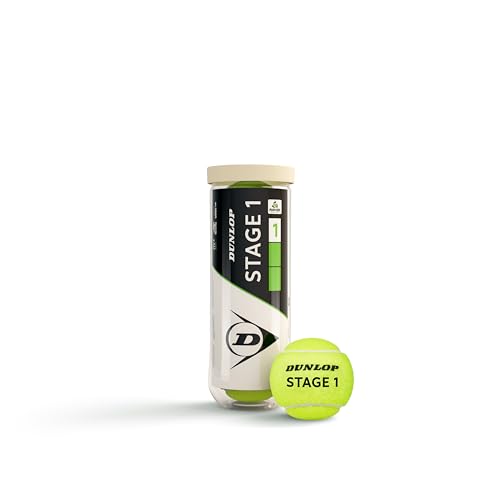 Dunlop Pelota de Tenis Stage 1 Verde: para niños y Principiantes en el Campo Grande (3 Pelotas)