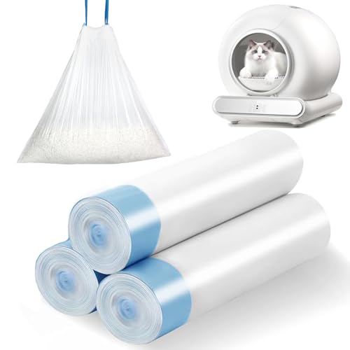 Selbstreinigende Katzentoilette Müllsack, Drawstring Cat Litter Waste Receptacles Beutel für selbstreinigende Katzentoilette, Langlebige, Reißfest Flüssigkeitsdicht, mit Kordelzug 3 Rollen