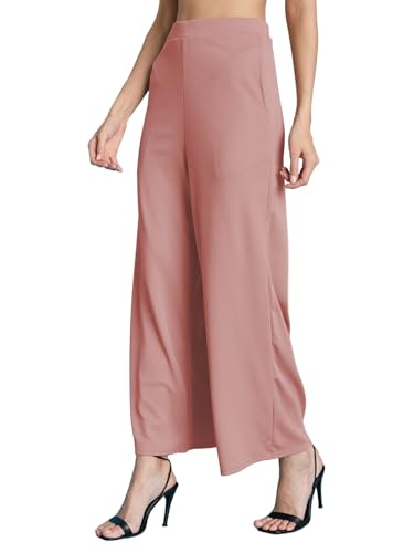 Image of Selvia Women's Solid Ribbed Lycra Elastic Regular Fit Wide-Leg Trouser