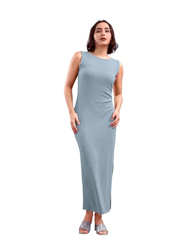 Image of PURVAJA Women's Bodycon Maxi Sleeveless Round Neck Solid Dress