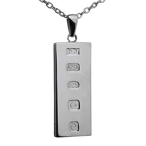 Silver 39x18mm solid display hallmark Ingot 1oz Pendant on a bail loop with a 2.5mm wide cable Chain 24 inches