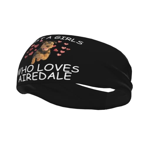 Just A Girls Who Loves Airedale Adjustable Sports Headband Moisture Wicking Sweatband for Running Workout