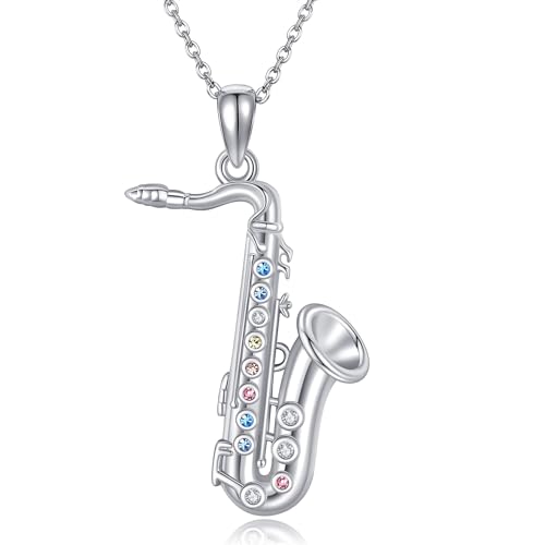 Turquoise Violin/Saxophone/Music Piano Necklace Sterling Silver Music Jewelry Gifts for Women Music Lovers