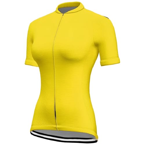 Mateju Maillot Ciclismo para Mujer, Color Sólido Ropa Ciclismo Exterior Cómodo Transpirable, Verano Secado Rápido Camisetas Manga Corta Hombre, Camiseta Mujer Elástico (Amarillo,XS)