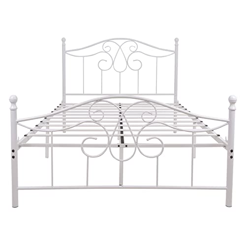 Yalaxon Vintage Sturdy Full Size Metal Bed Frame With Headboard And Footboard Basic Bed Frame No Box Spring Needed(Full, Grayish White) #TOP5