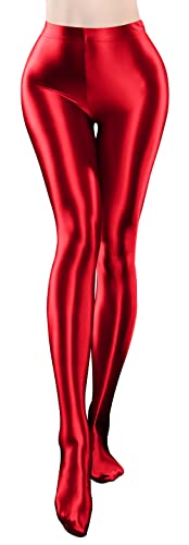 Image of FEOYA Women's Wet Look Footed Leggings Metallic Dance Tights Shiny Leggings Shimmer Pants Glitter Tights