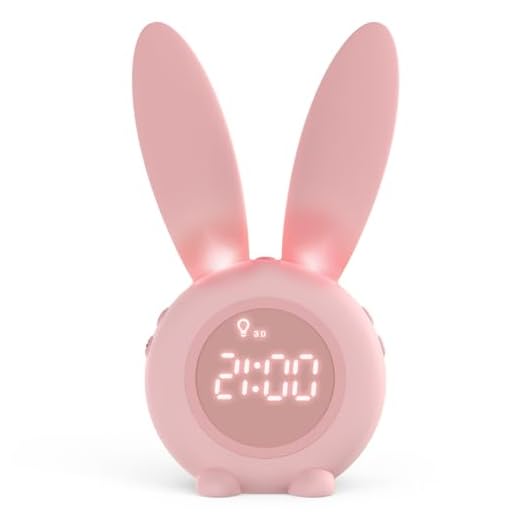 Homealexa Réveil Matin à Induction en Forme de Lapin Mignon, Intelligent Réglage Automatique de la Lumière de Respiration, Affichage Automatique Temps/Date/Température, Contrôle Vocal ou Tremblement