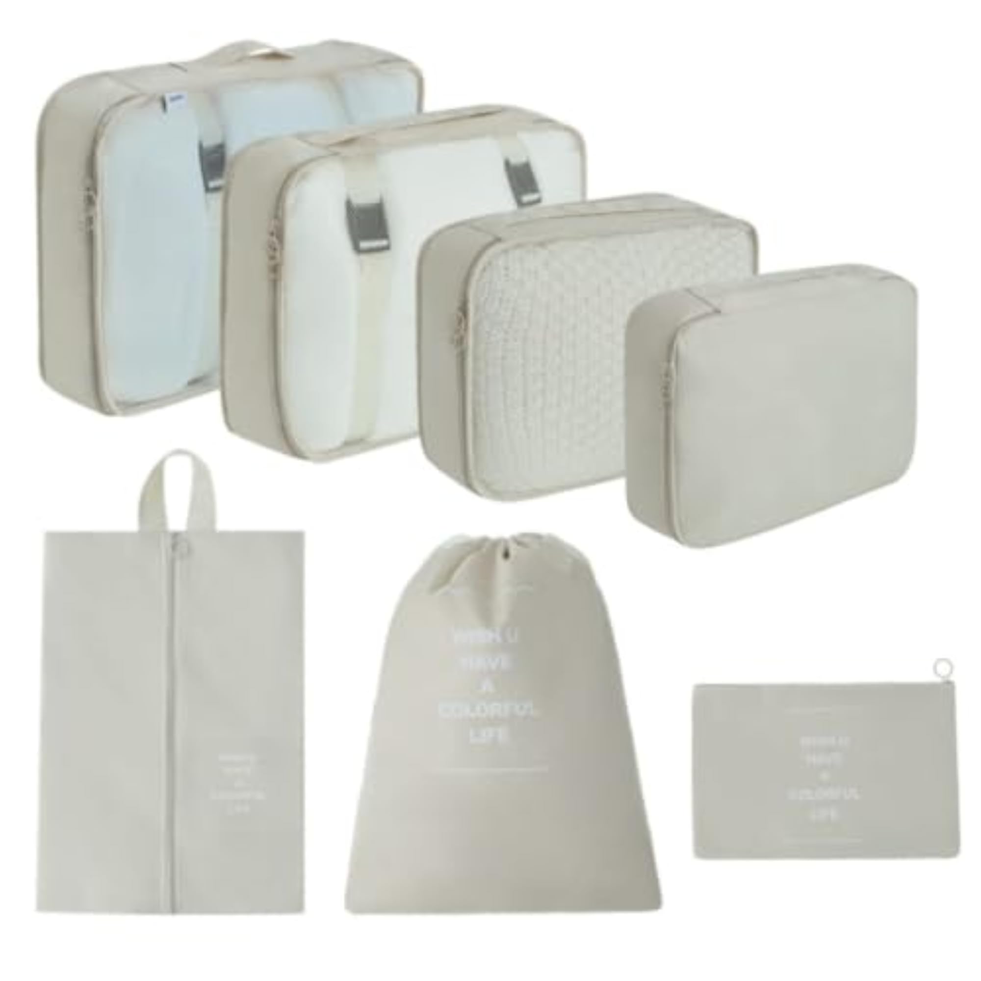 7 Pieces Space-Saving Travel Organizer Set, Beige